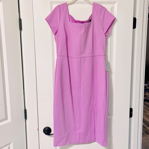 NORDSTROM Cap Sleeve MIDI Empire Waist Sheath Square Neck PINK PEONY SZ 12 NEW! - Picture 3 of 15